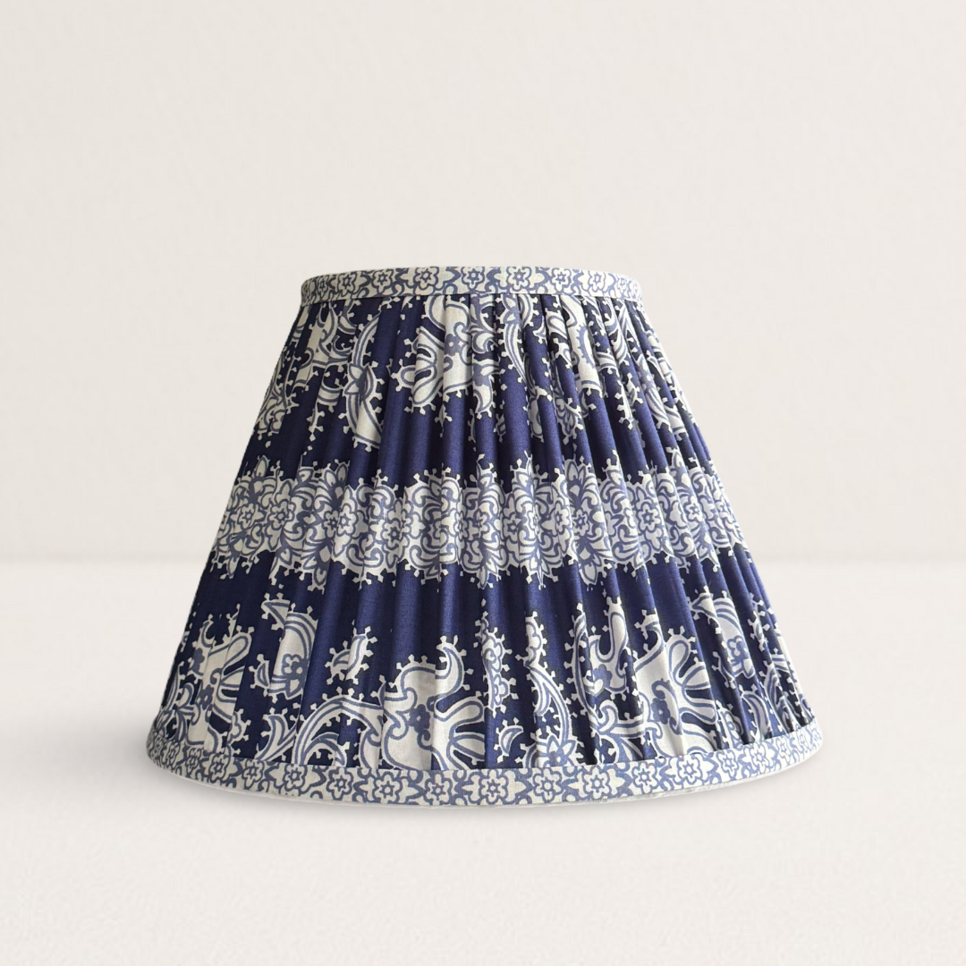 Indigo and White Vintage Fabric Lampshade